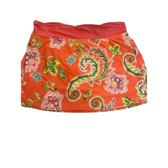 Athleta Womens Orange Floral Paisley Swim Skirt Size 10 With Built-In Bottoms Ny - Picture 3 of 9